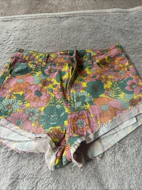 wild fable Floral High-Rise Jean Shorts — Pink, Yellow & Teal